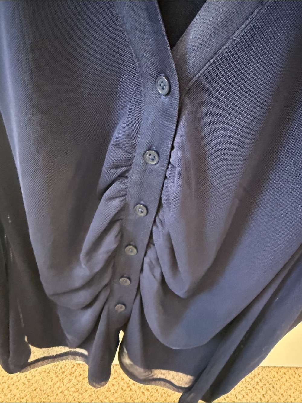 Halogen Navy Ruched Button Front V-Neck Blouse - Picture 3 of 6